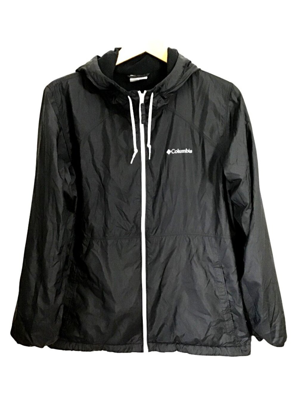 Columbia Black Hooded Lightweight Jacket Zip Front & Drawstring Size L
